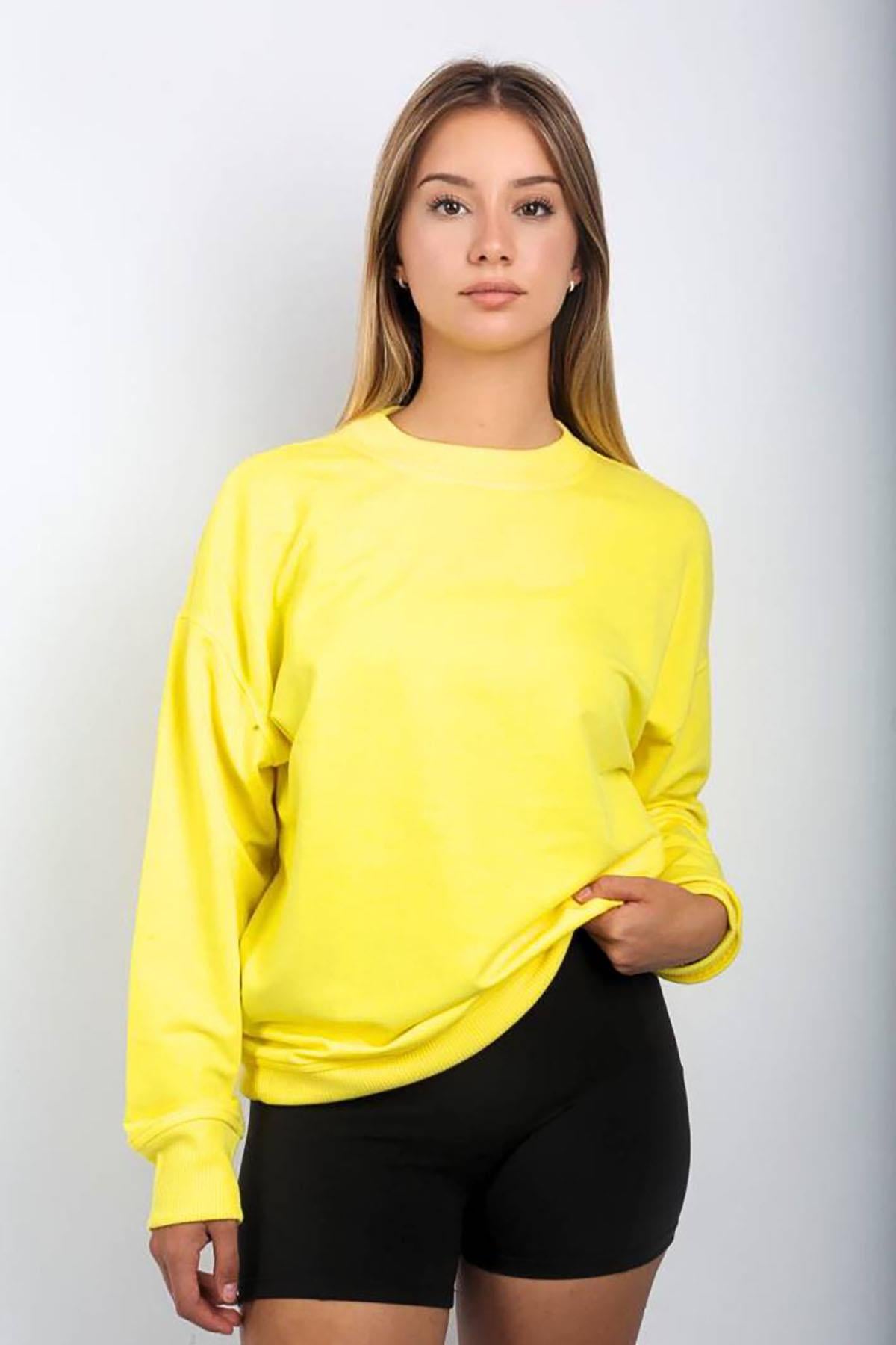 Sarı Bisiklet Yaka Basic Sweatshirt SH111