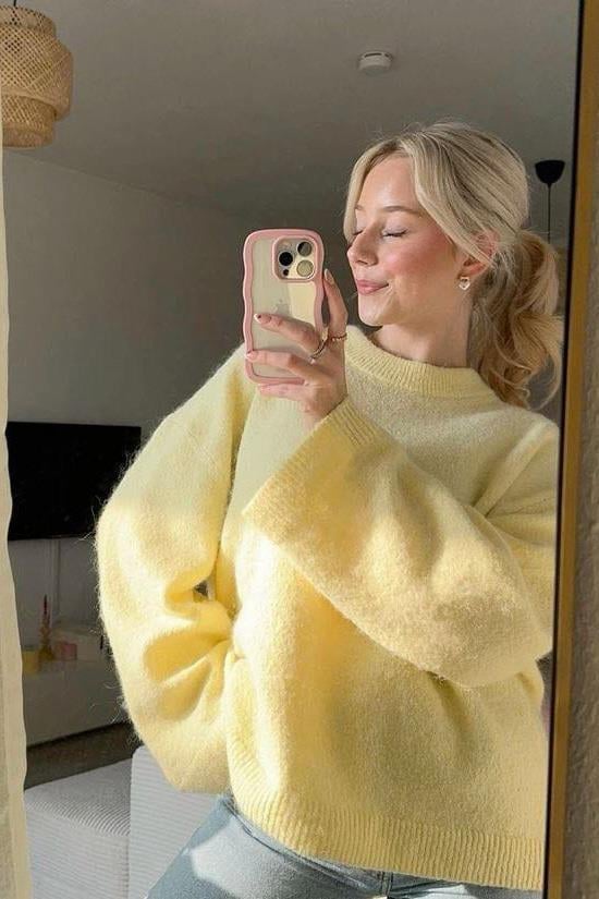 Sarı Bisiklet Yaka Oversize Triko Kazak SH173