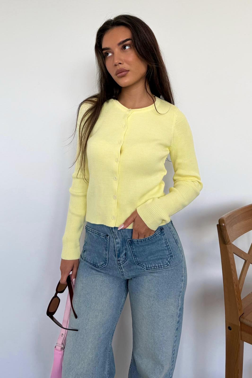 Sarı Düğmeli Uzun Kollu Triko Hırka SH209