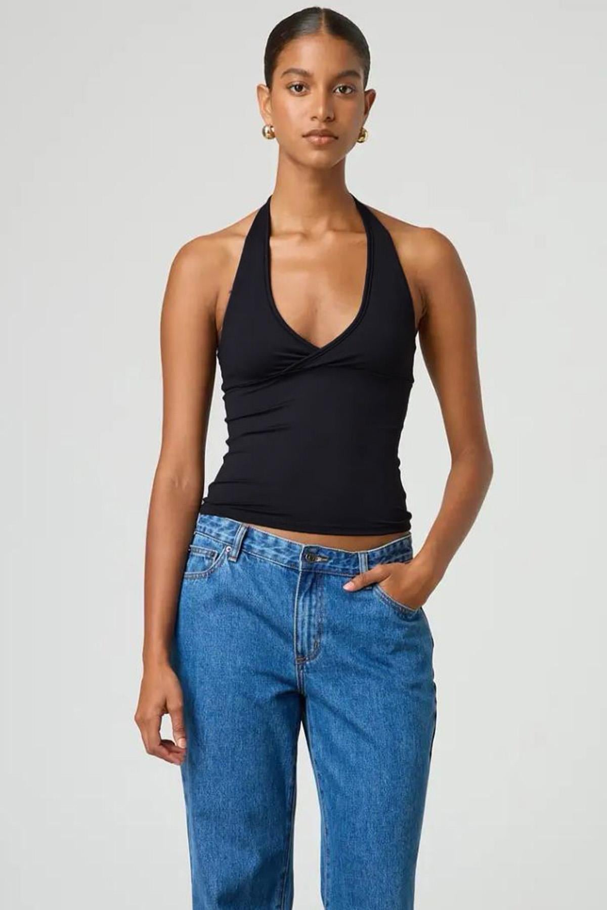 Seeh Siyah Boynu Bağlamalı Body Sh223