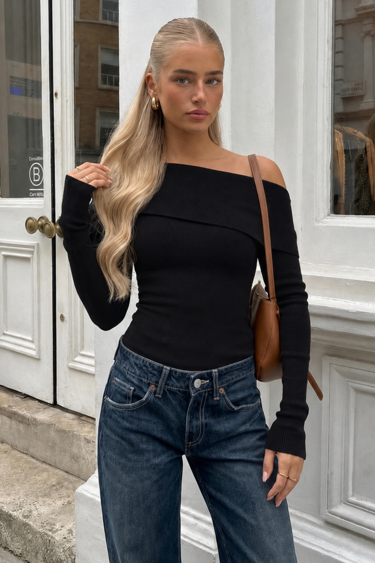 Siyah Madonna Yaka Basic Kadın Kazak SH265