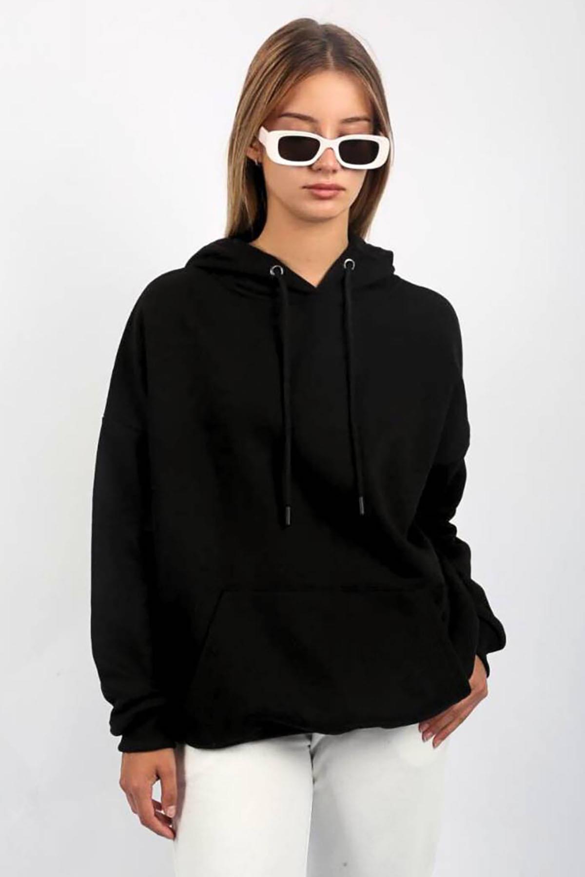 Siyah Oversize Kapüşonlu Sweatshirt SH114