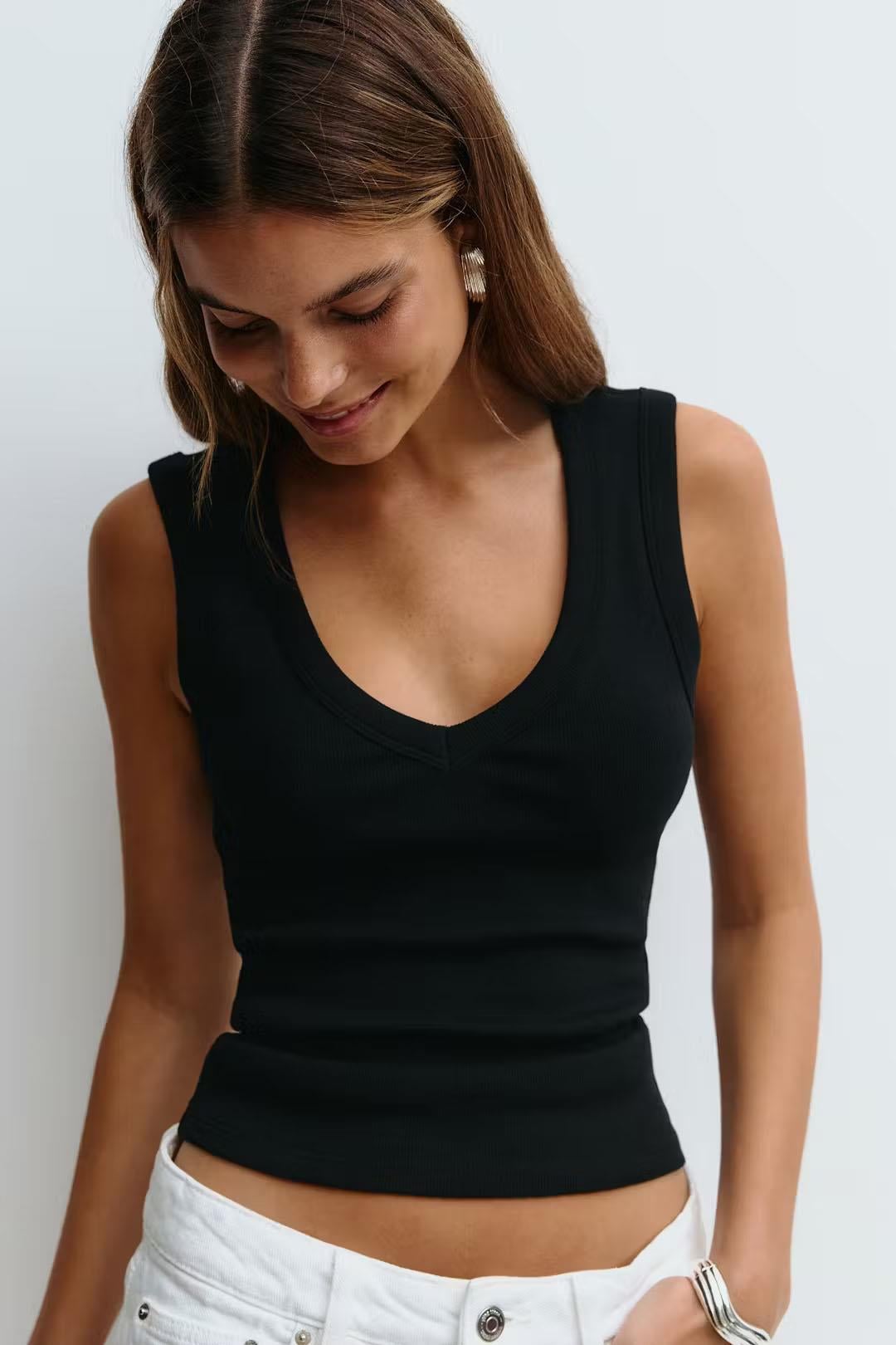 Siyah V Yaka Kadın Atlet SH260