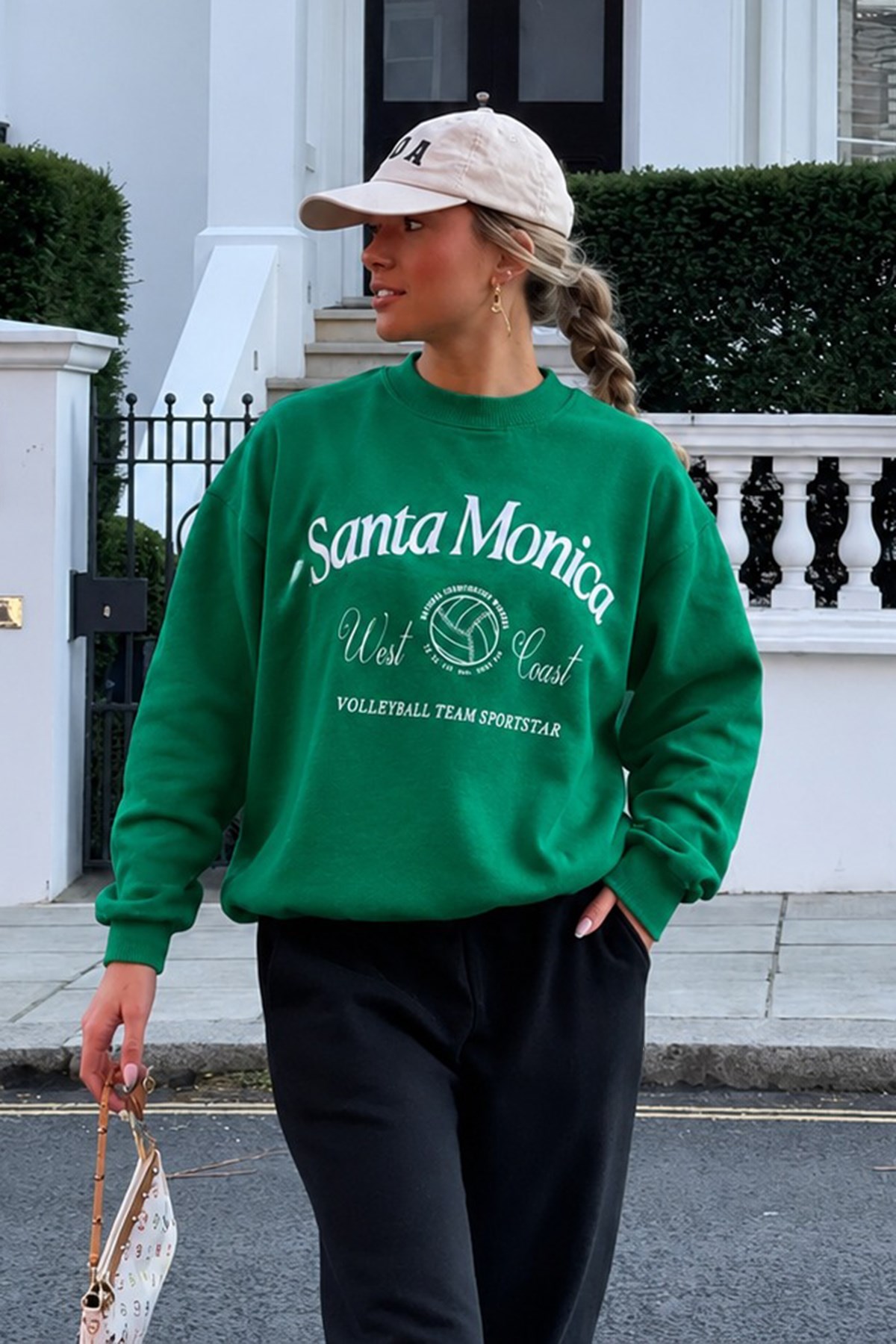 Yeşil Bisiklet Yaka Oversize Desenli Sweatshirt SH115