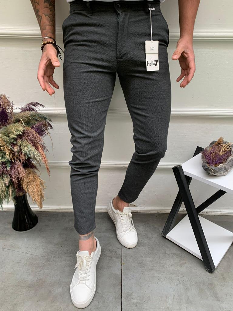 Erkek Antrasit Slim Fit Keten Pantolon