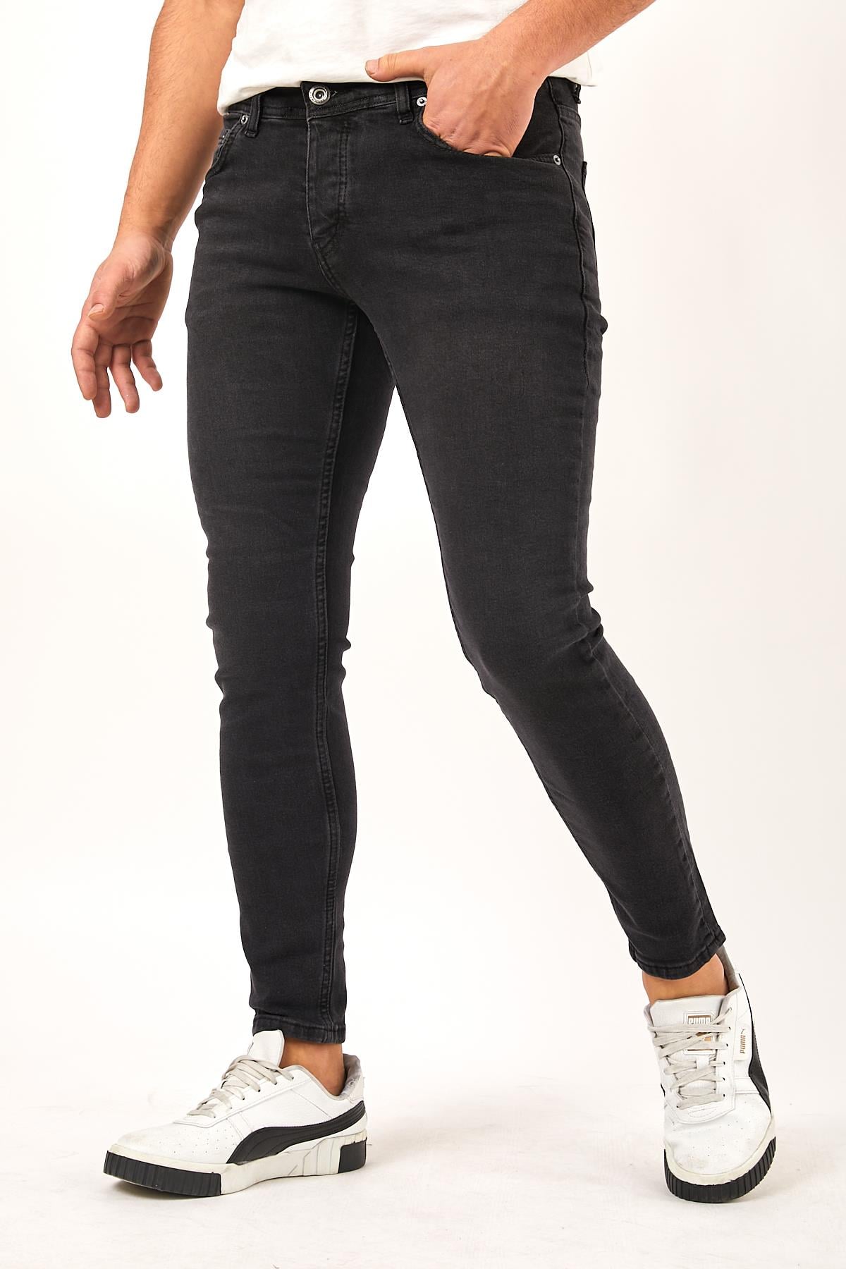 Erkek Antrasit Slim Fit Likralı Dar Paça Kot Pantolon