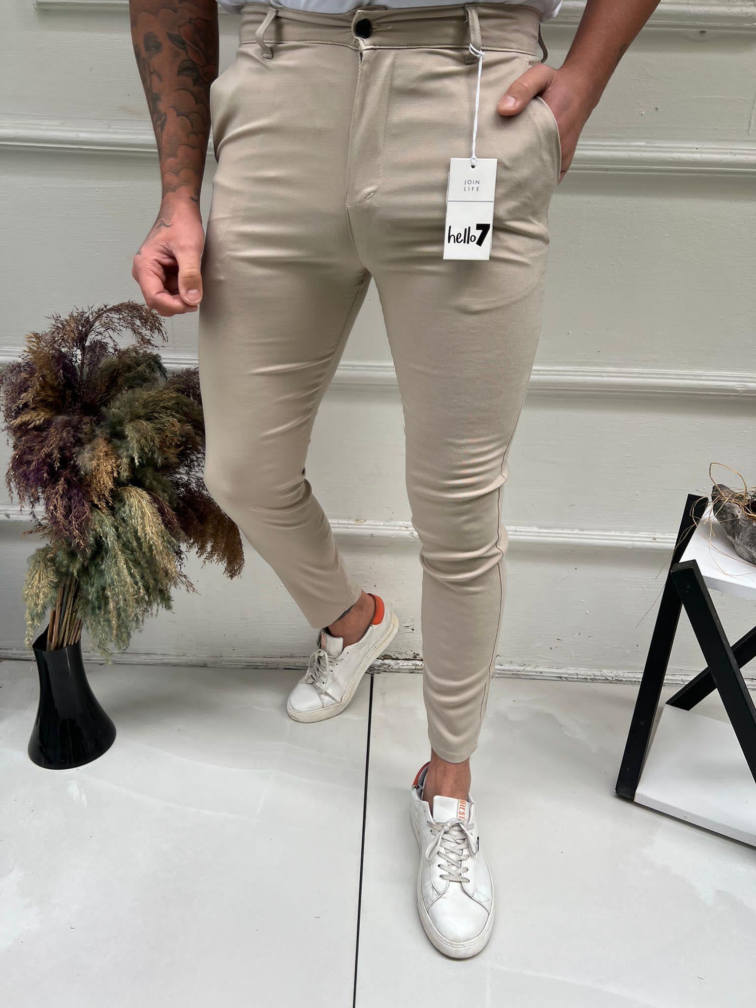 Erkek Bej Slim Fit Kumaş Pantolon