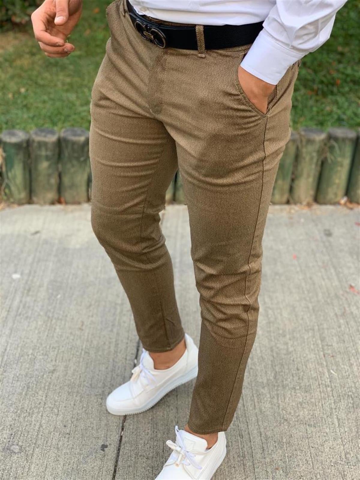Erkek Camel Slim Fit Pamuklu Chino Pantolon
