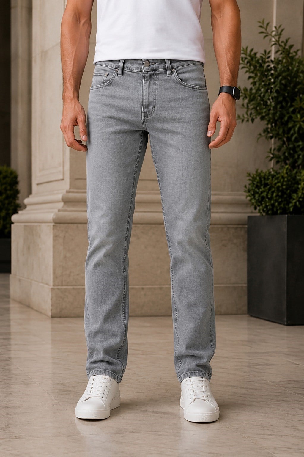 Erkek Füme Regular Fit Taşlamalı Düz Paça Kot Pantolon