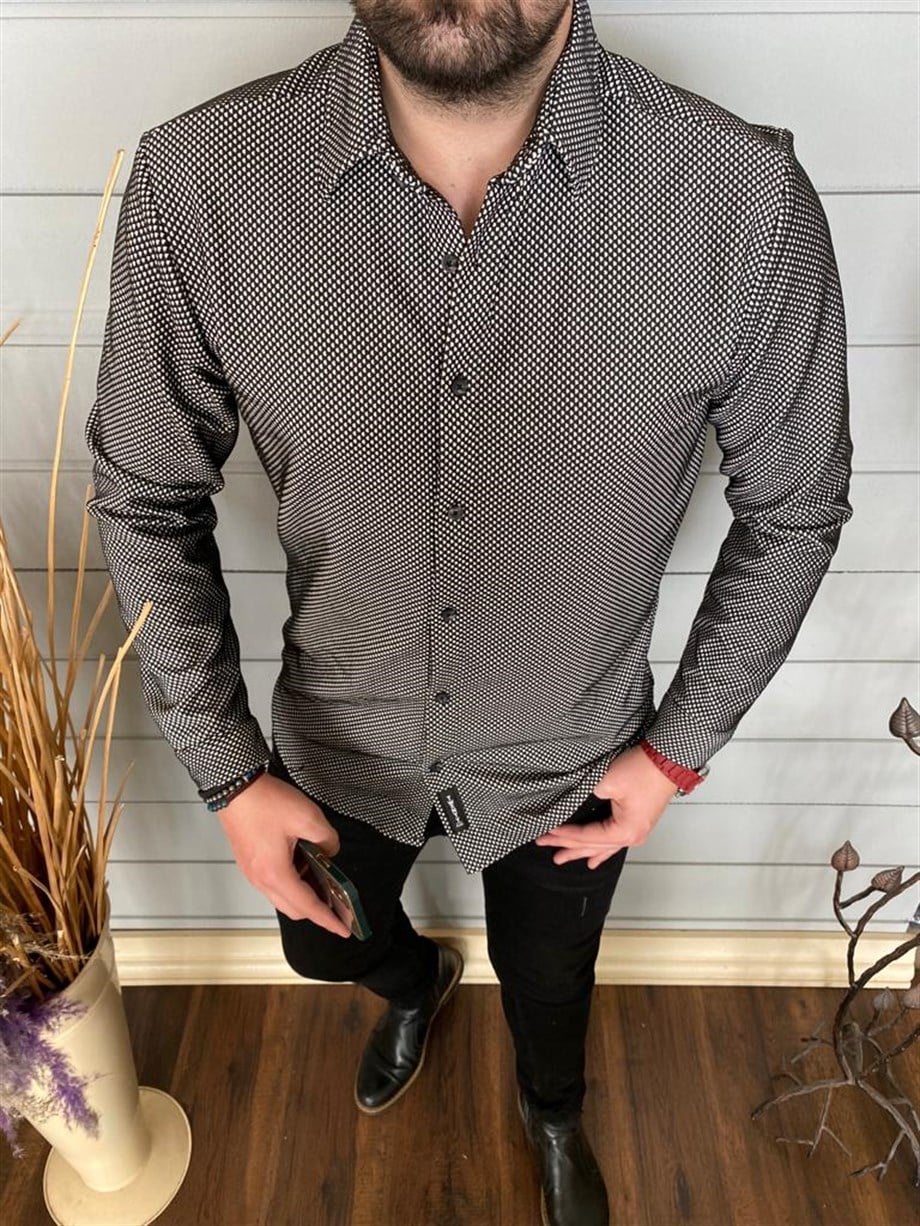 Erkek Gri Slim Fit Kışlık Gömlek