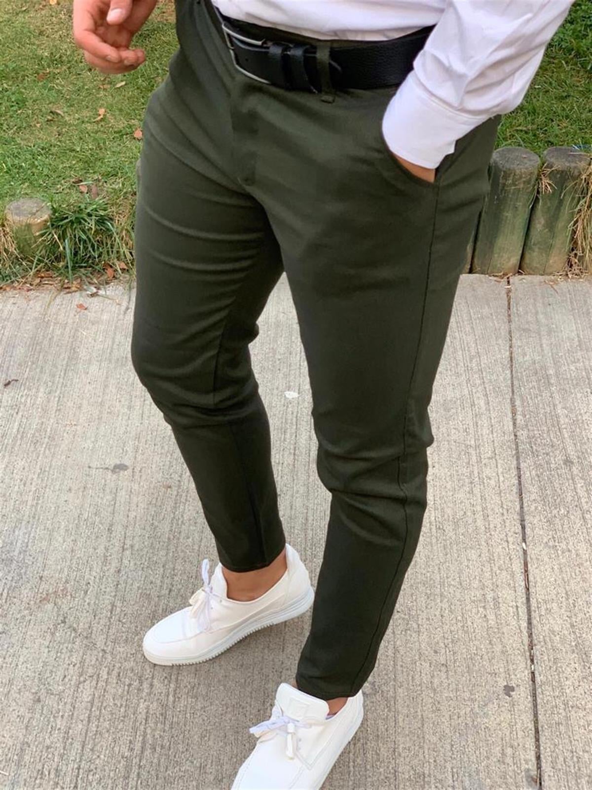 Erkek Haki Slim Fit Pamuklu Chino Pantolon