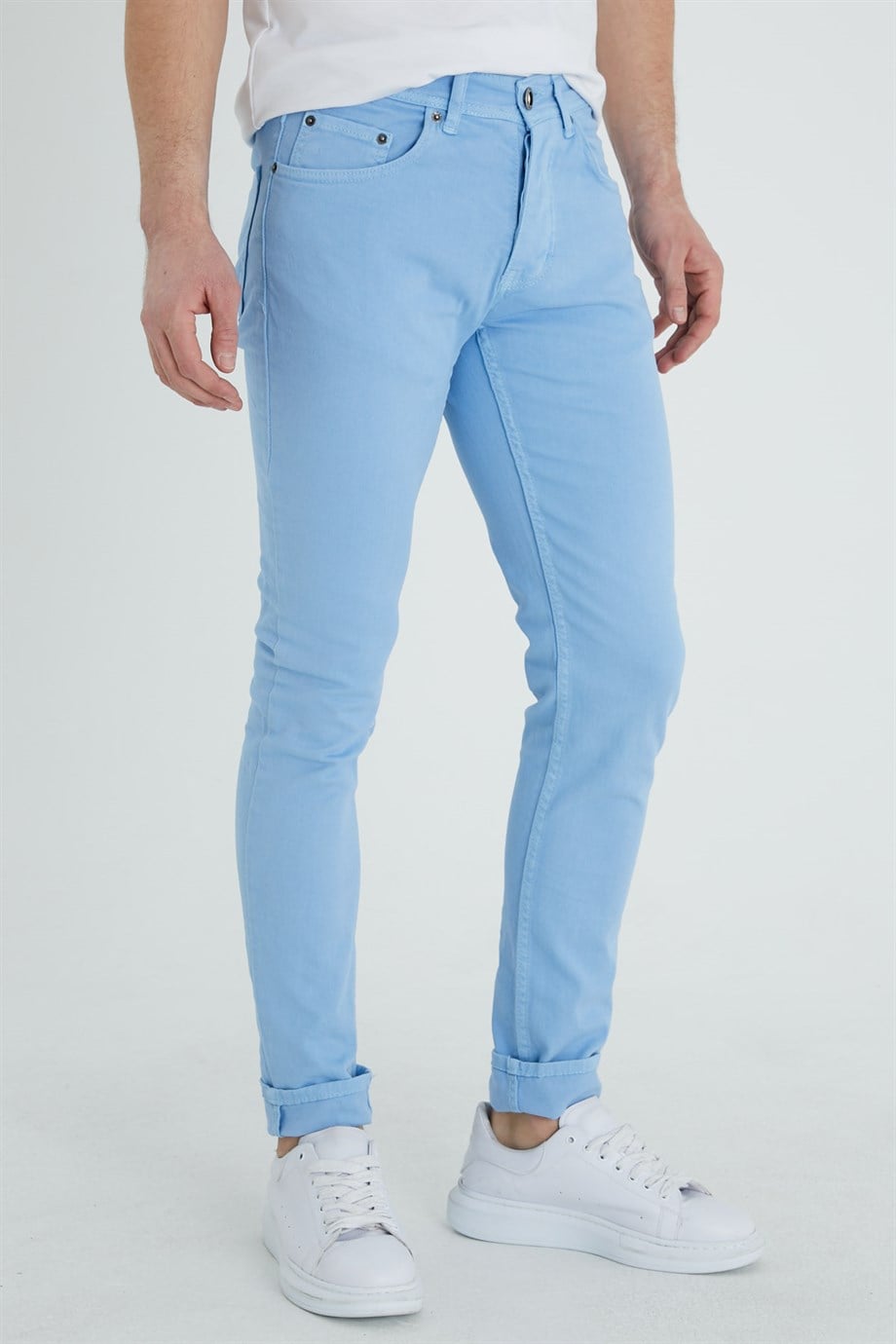Erkek Mavi Slim Fit Gabardin Pantolon