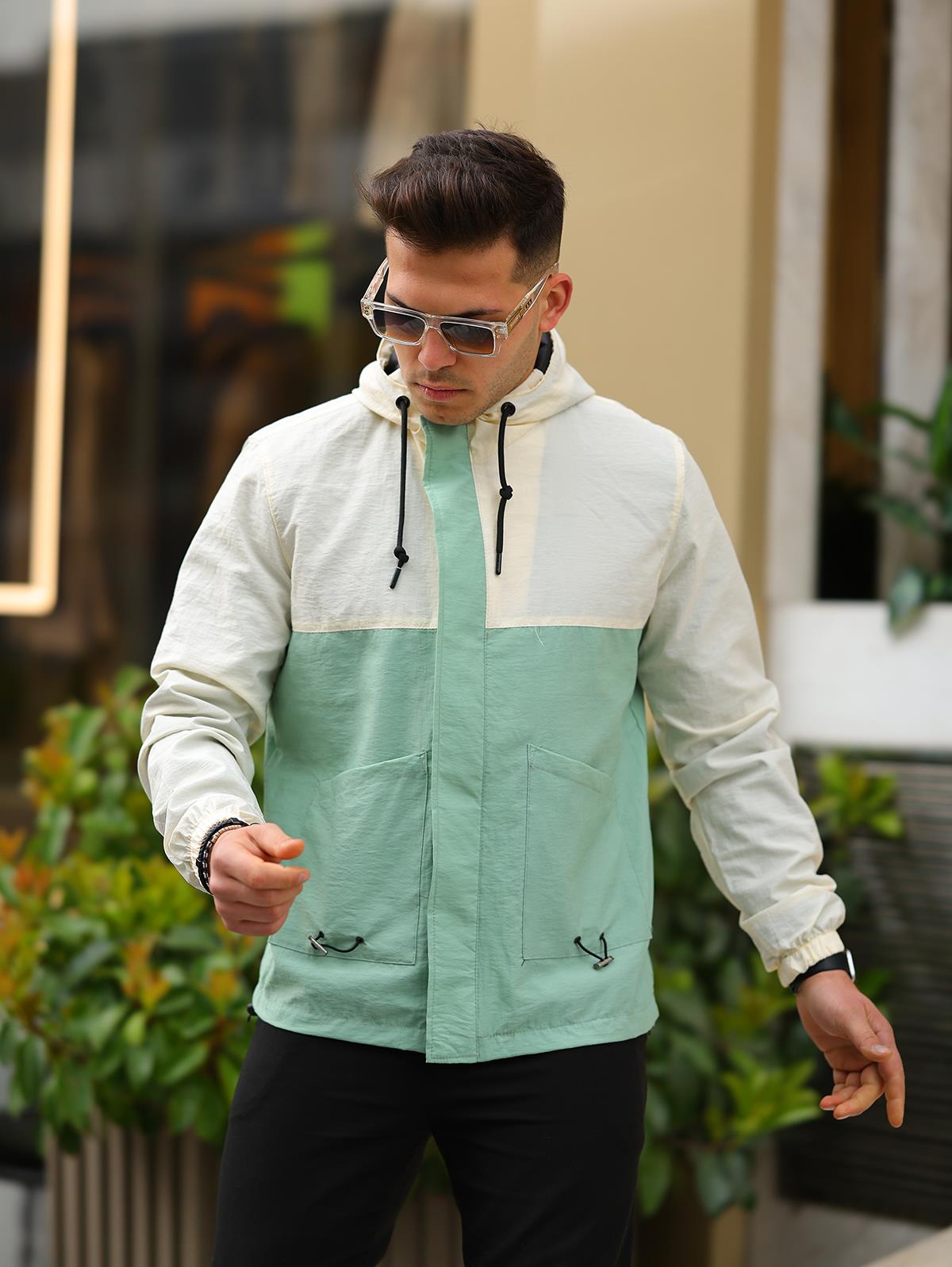 Erkek Mint Regular Fit Kapüşonlu Yağmurluk