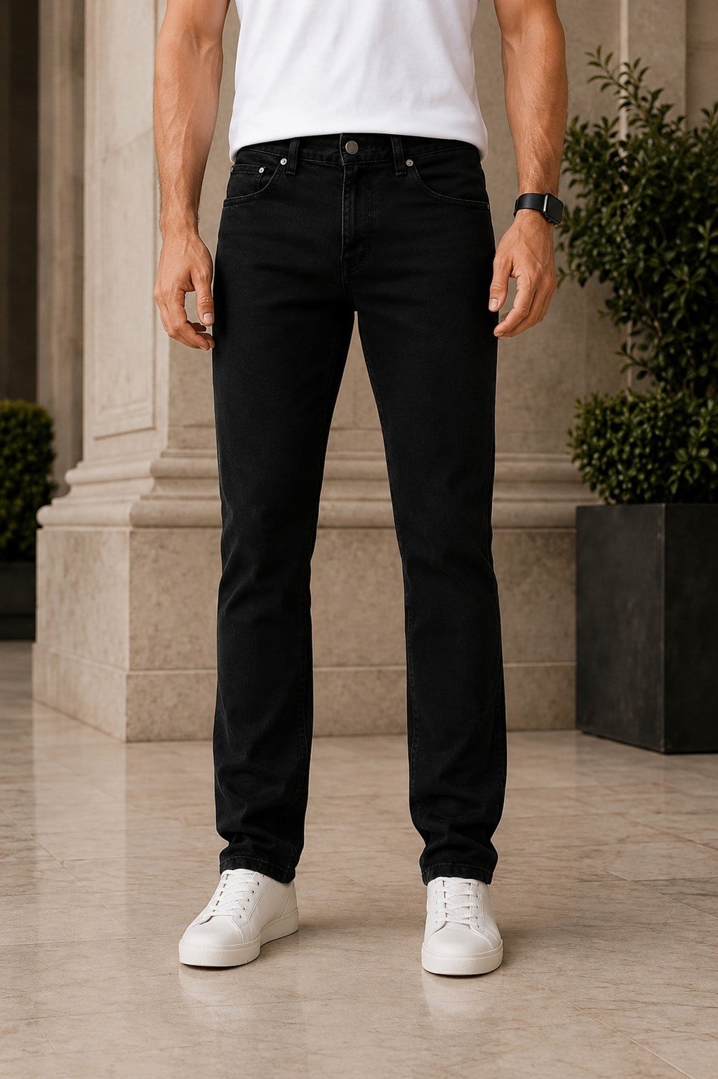 Erkek Siyah Regular Fit Düz Paça Kot Pantolon