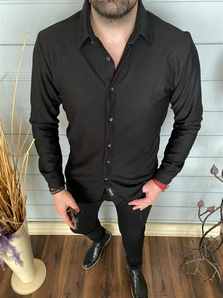 Erkek Siyah Slim Fit Kışlık Gömlek