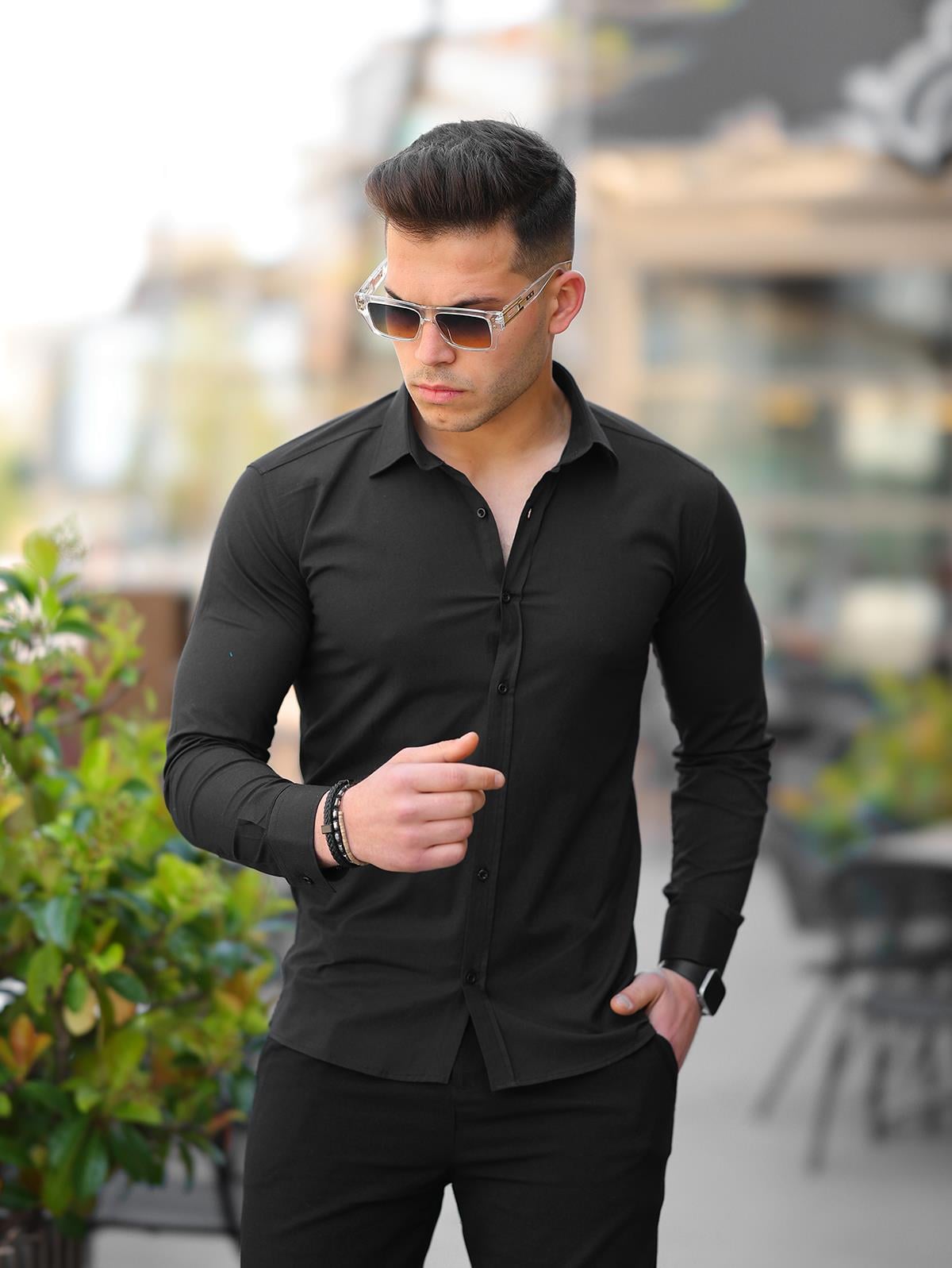 Erkek Siyah Slim Fit Klasik Gömlek