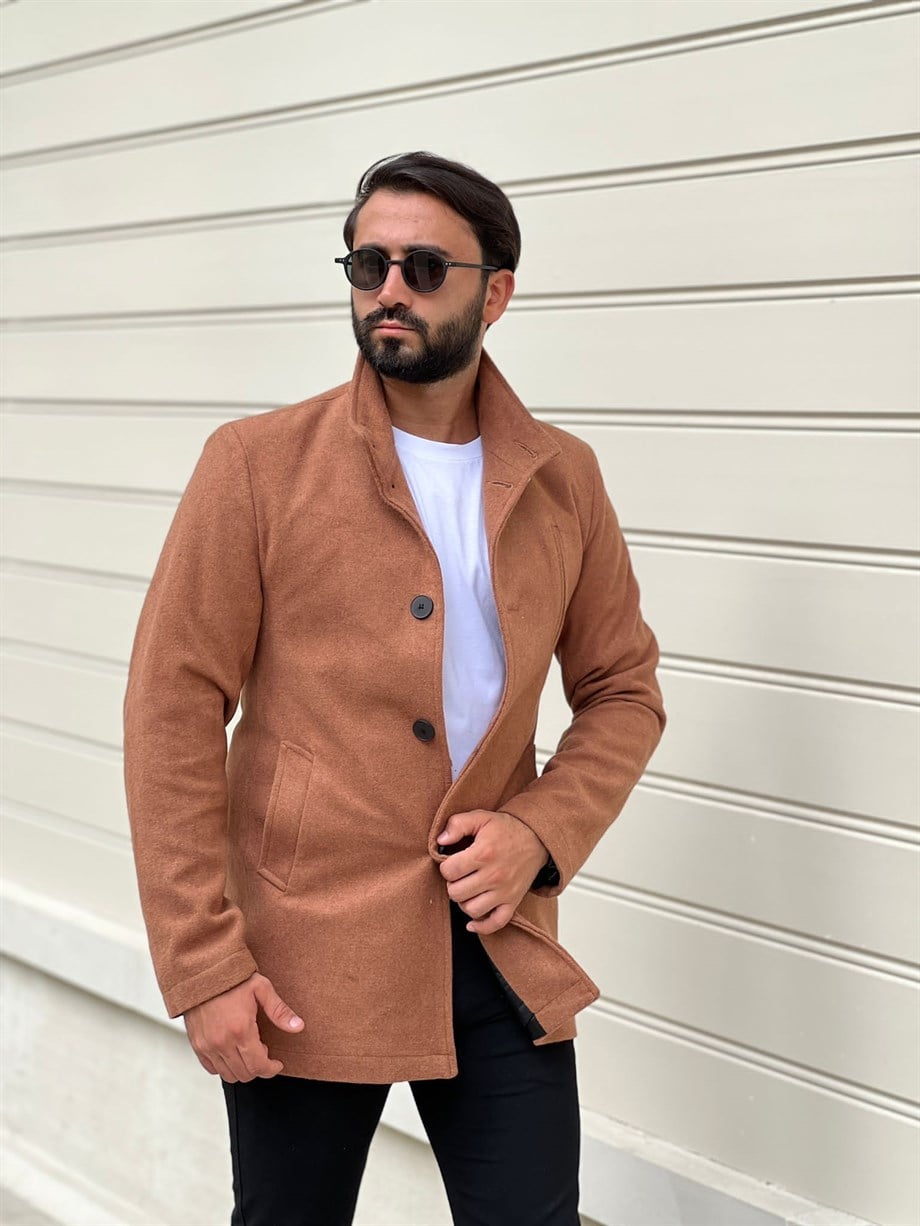 Erkek Taba Slim Fit Ezel Kaşe Kaban