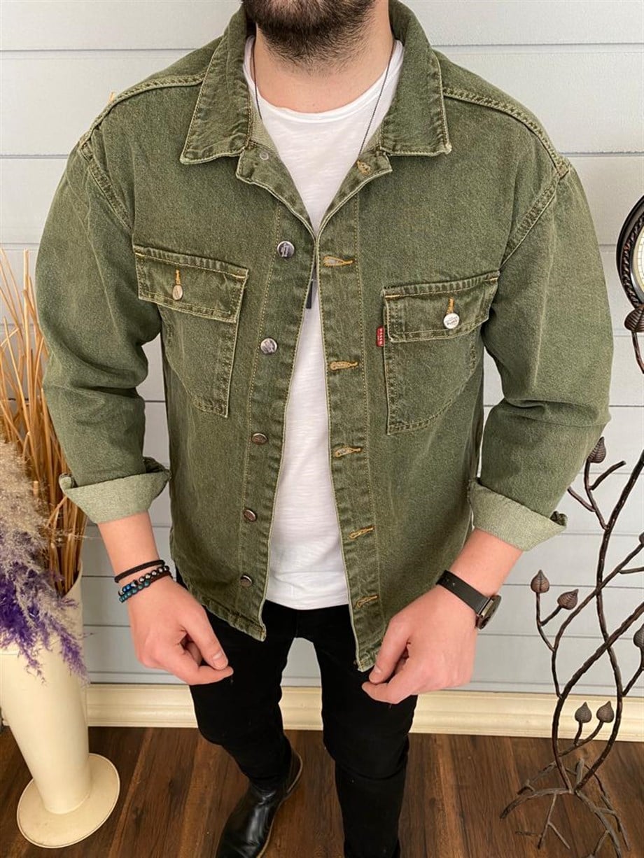Erkek Yeşil Oversize Kot Gömlek
