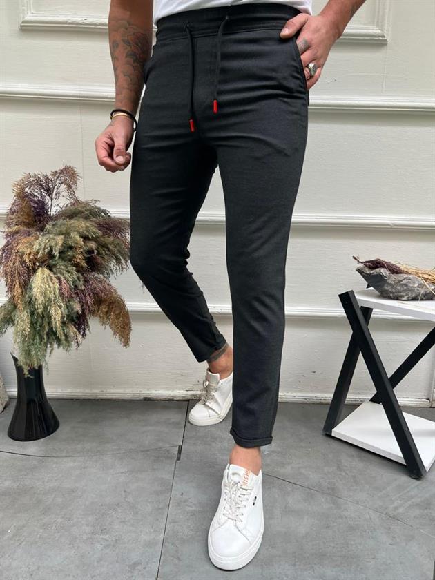 Erkek Antrasit Basic Relaxed Fit Double Paça Jogger Pantolon