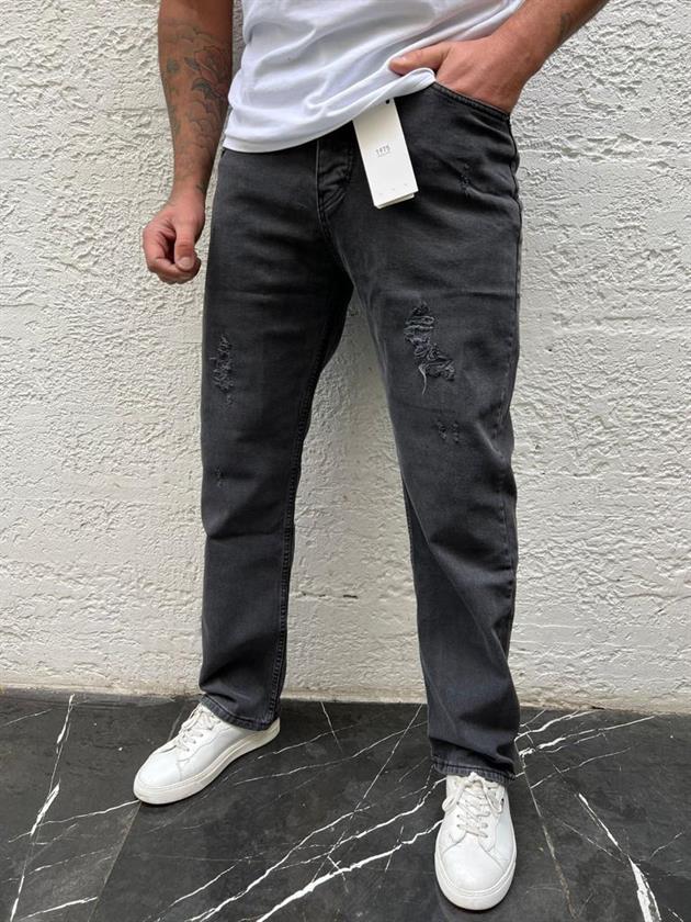 Erkek Antrasit Destroylu Baggy Denim Pantolon