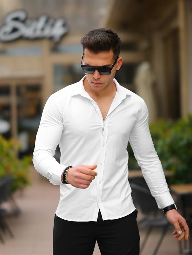Erkek Beyaz Slim Fit Klasik Gömlek