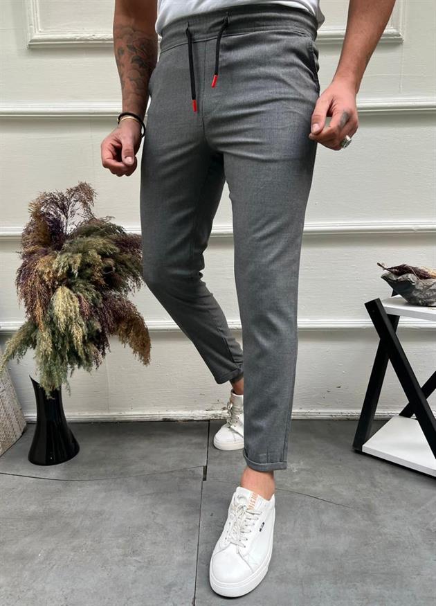 Erkek Füme Basic Relaxed Fit Double Paça Jogger Pantolon