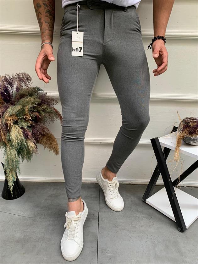 Erkek Füme Slim Fit Çift Düğme Kumaş Pantolon