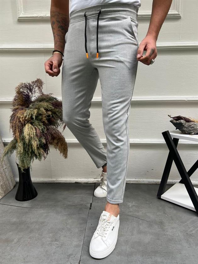 Erkek Gri Basic Relaxed Fit Double Paça Jogger Pantolon