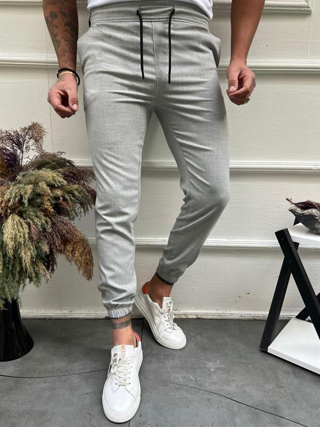 Erkek Gri Basic Relaxed Fit Jogger Pantolon