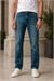 Erkek Yeşil Regular Fit Taşlamalı Düz Paça Kot Pantolon