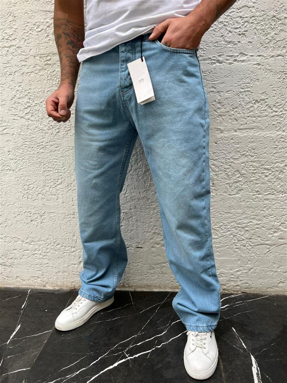 Erkek Açık Mavi Baggy Denim Pantolon