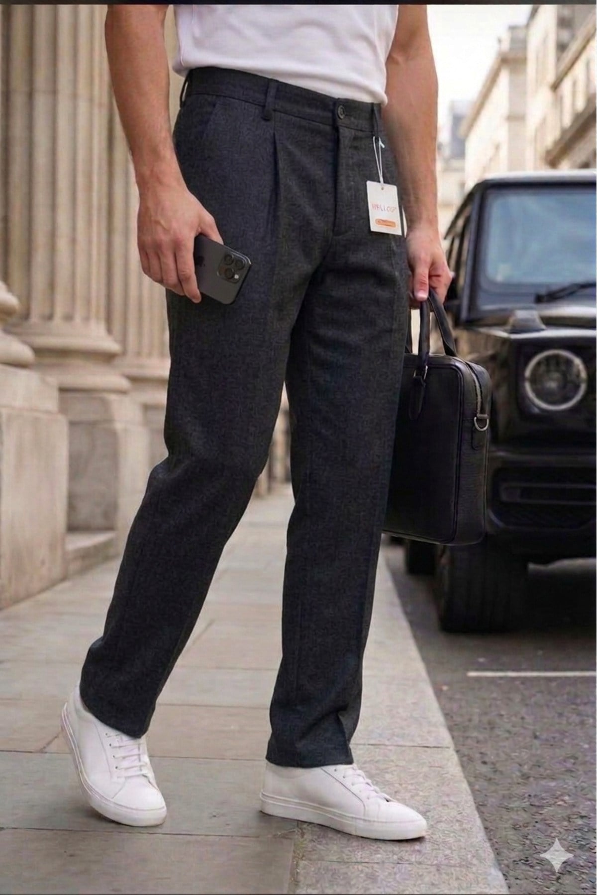 Erkek Antrasit Baggy Fit Rahat Kesim Pileli Kumaş Pantolon