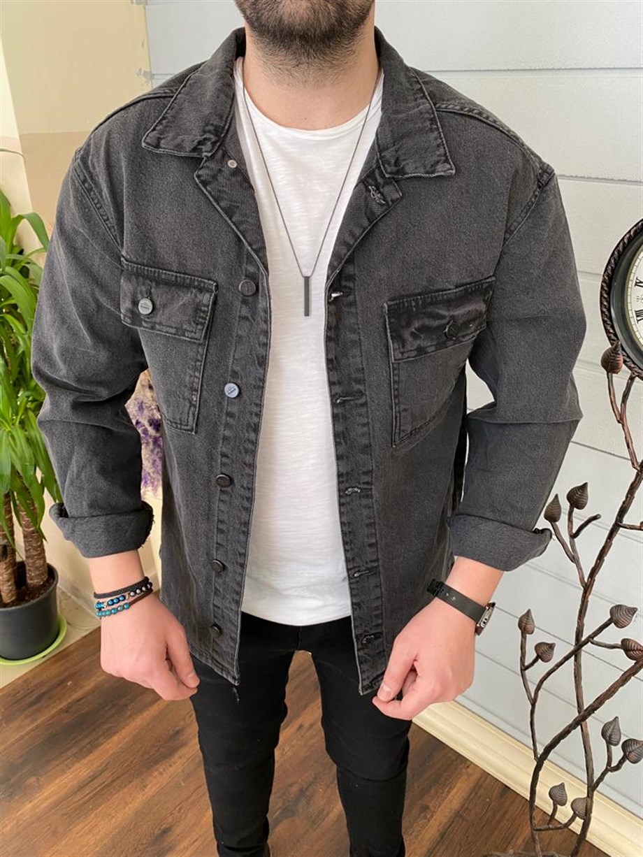 Erkek Antrasit Oversize Kot Gömlek