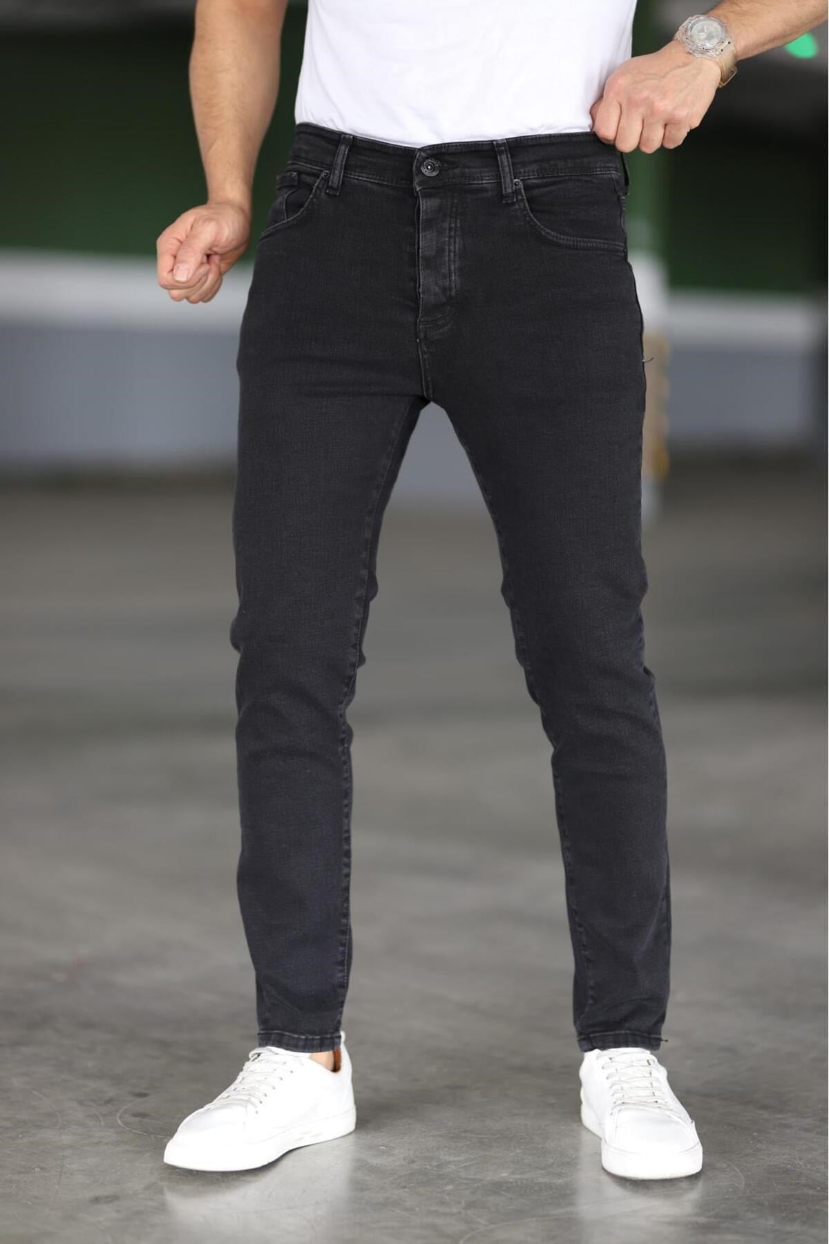 Erkek Antrasit Slim Fit Likralı Jean Pantolon