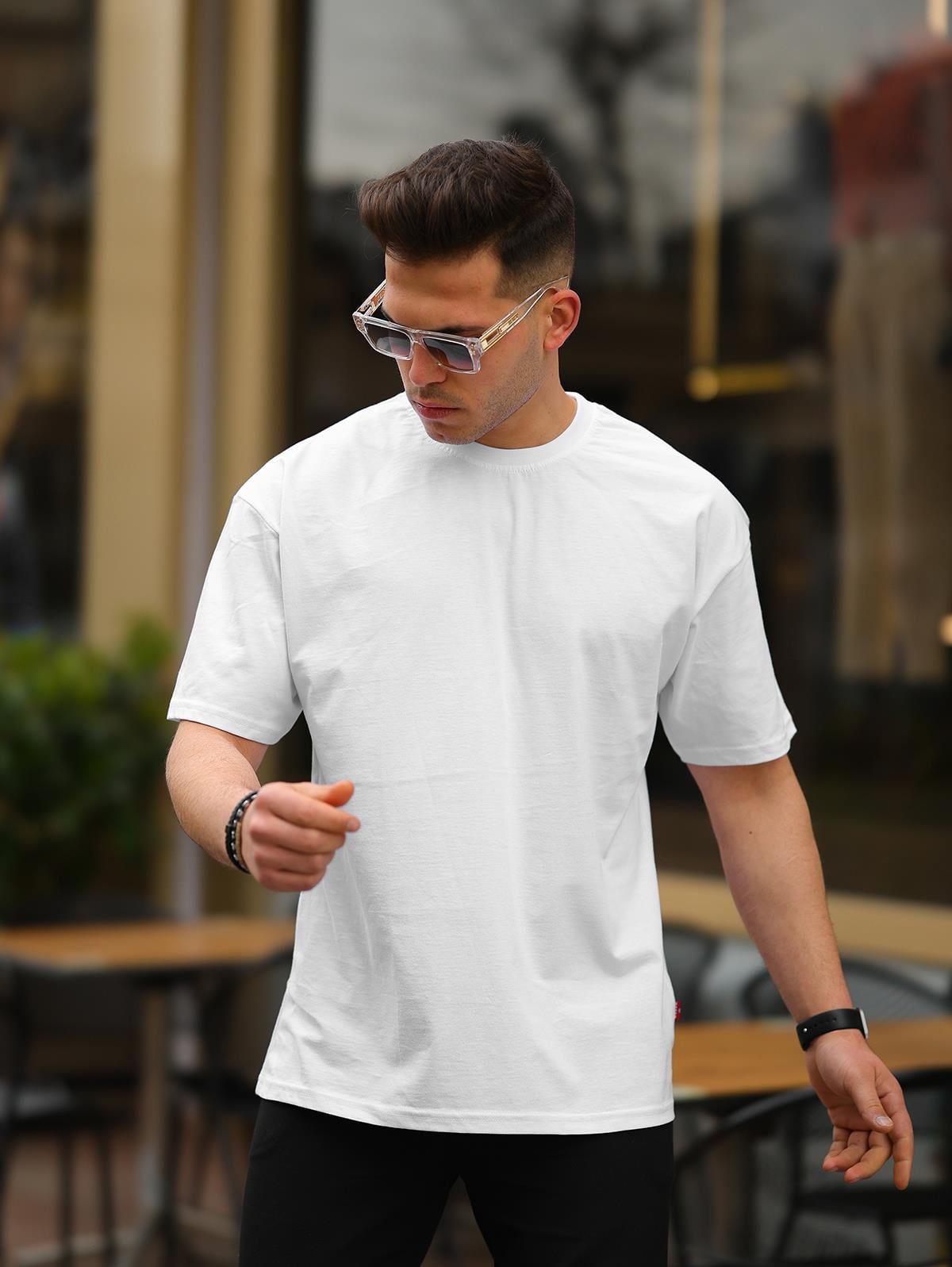 Erkek Beyaz Basic Oversize T-shirt