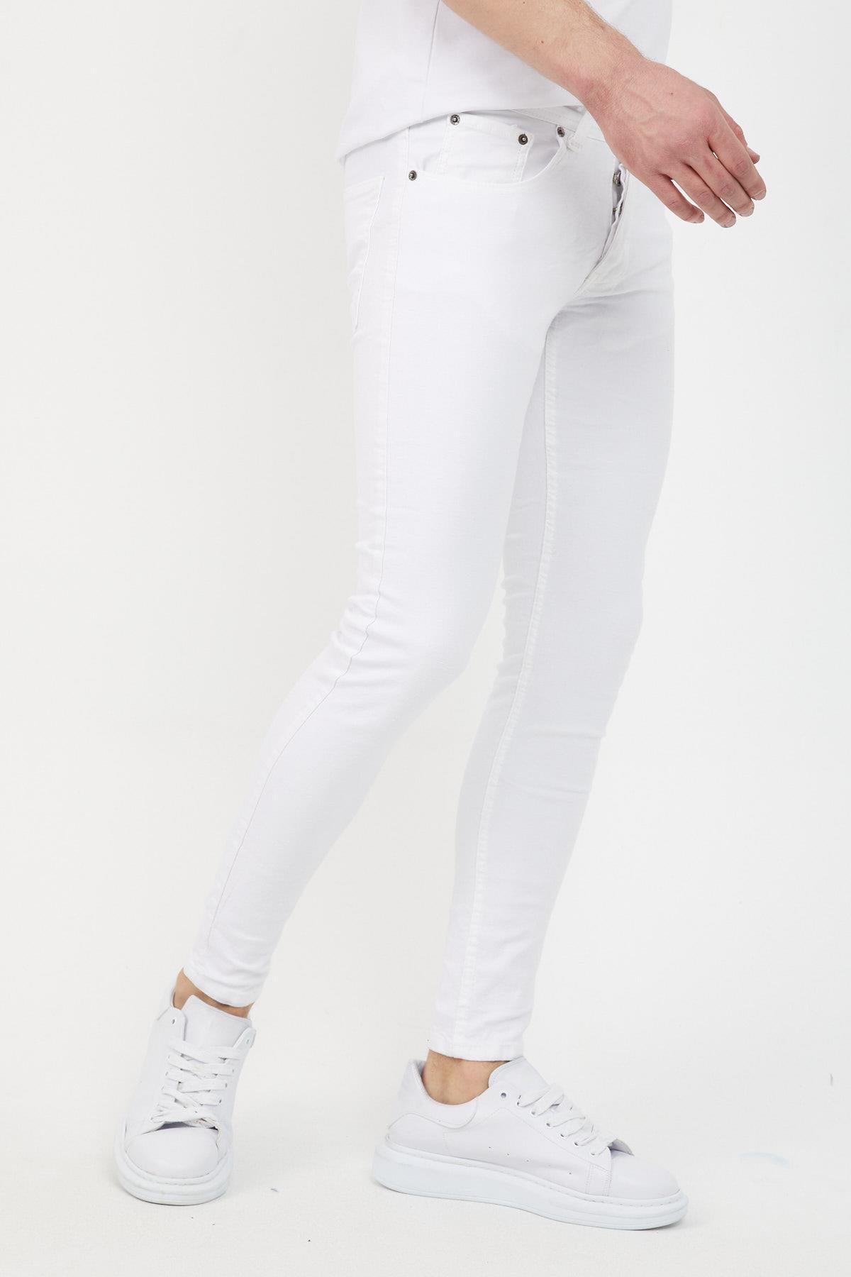 Erkek Beyaz Slim Fit Kot Pantolon