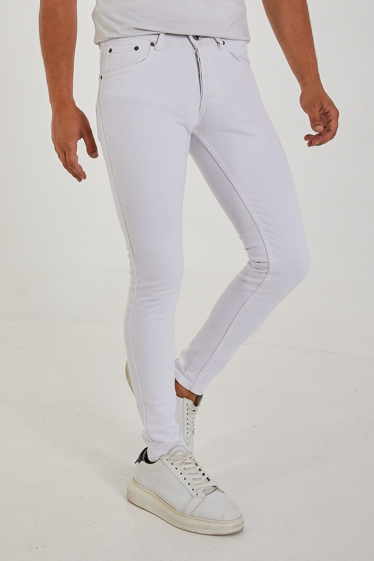 Erkek Beyaz Slim Fit Likralı Jean Pantolon