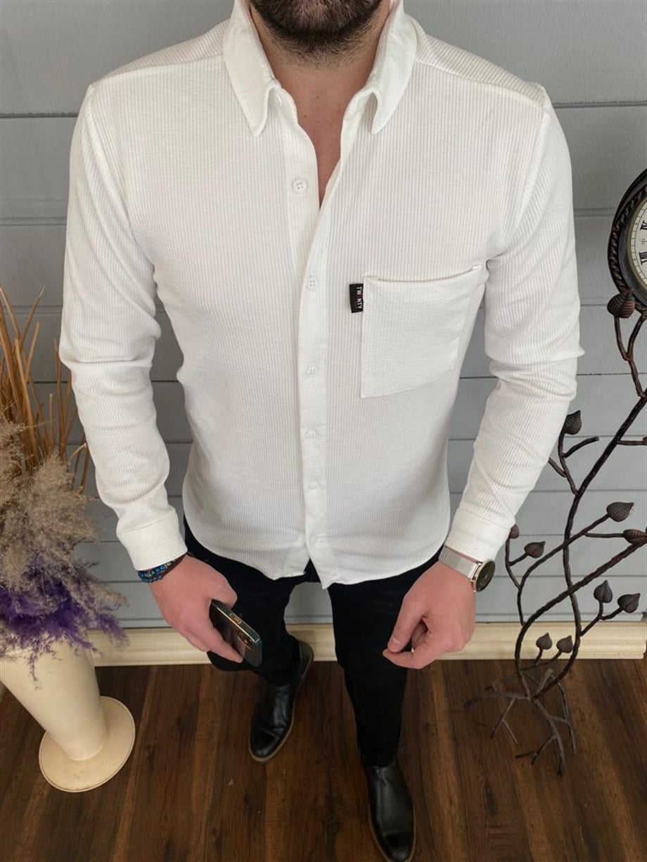 Erkek Beyaz Slim Fit Pamuklu Gömlek
