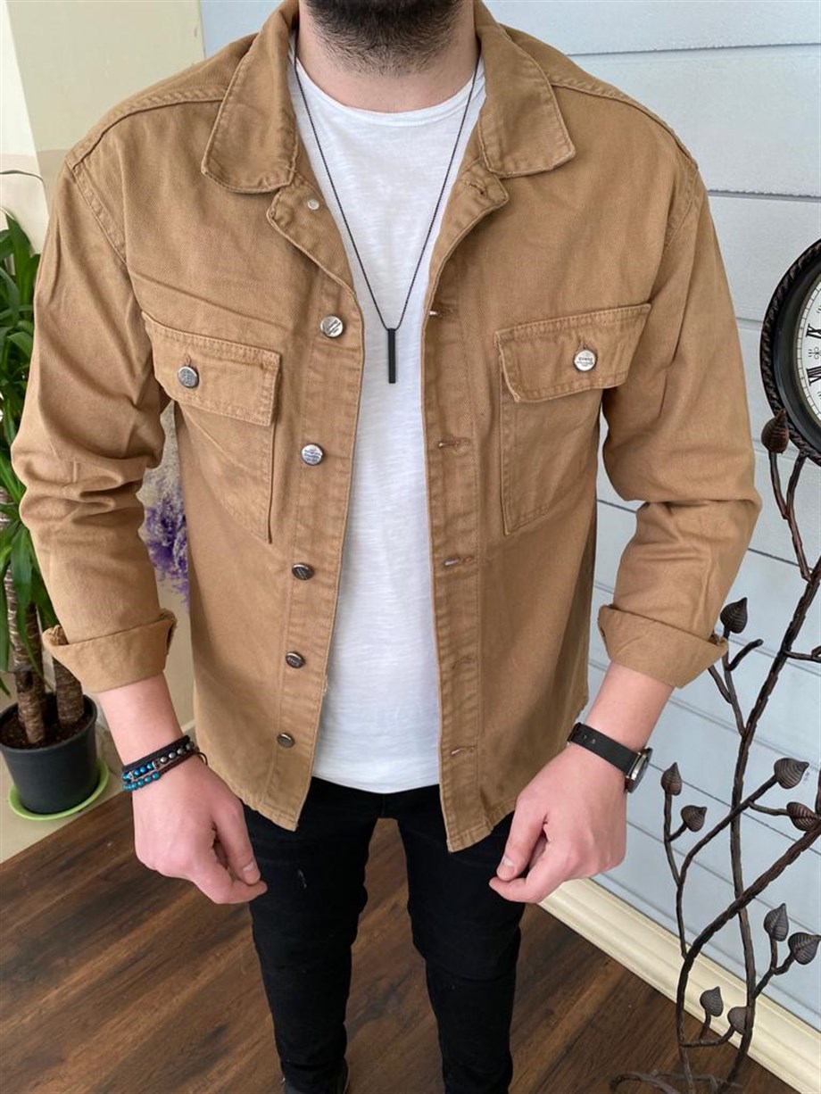 Erkek Camel Oversize Kot Gömlek