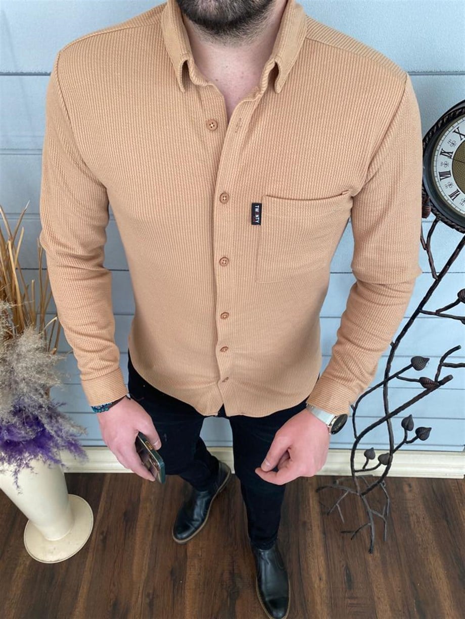 Erkek Camel Slim Fit Pamuklu Gömlek