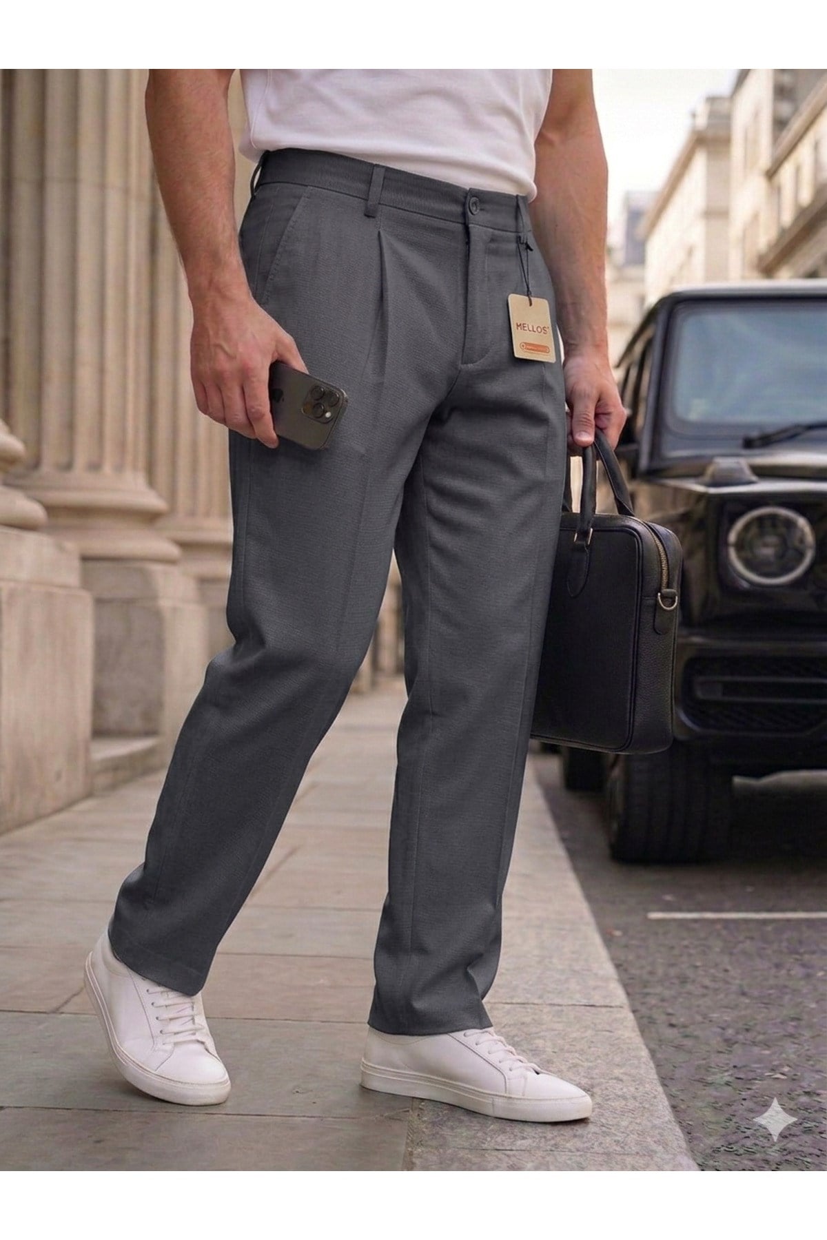 Erkek Füme Baggy Fit Rahat Kesim Pileli Kumaş Pantolon