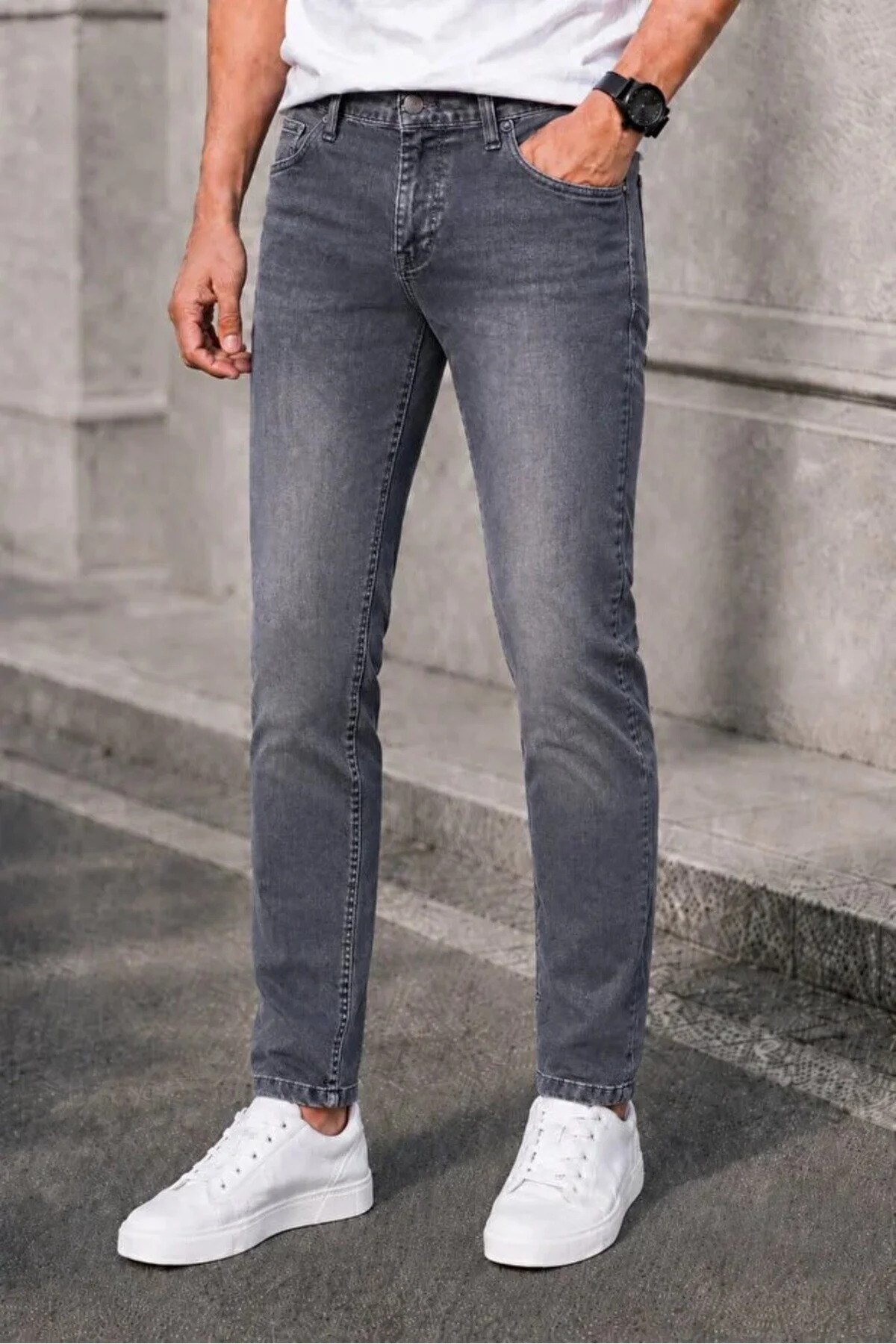 Erkek Füme Slim Fit Likralı Dar Paça Kot Pantolon