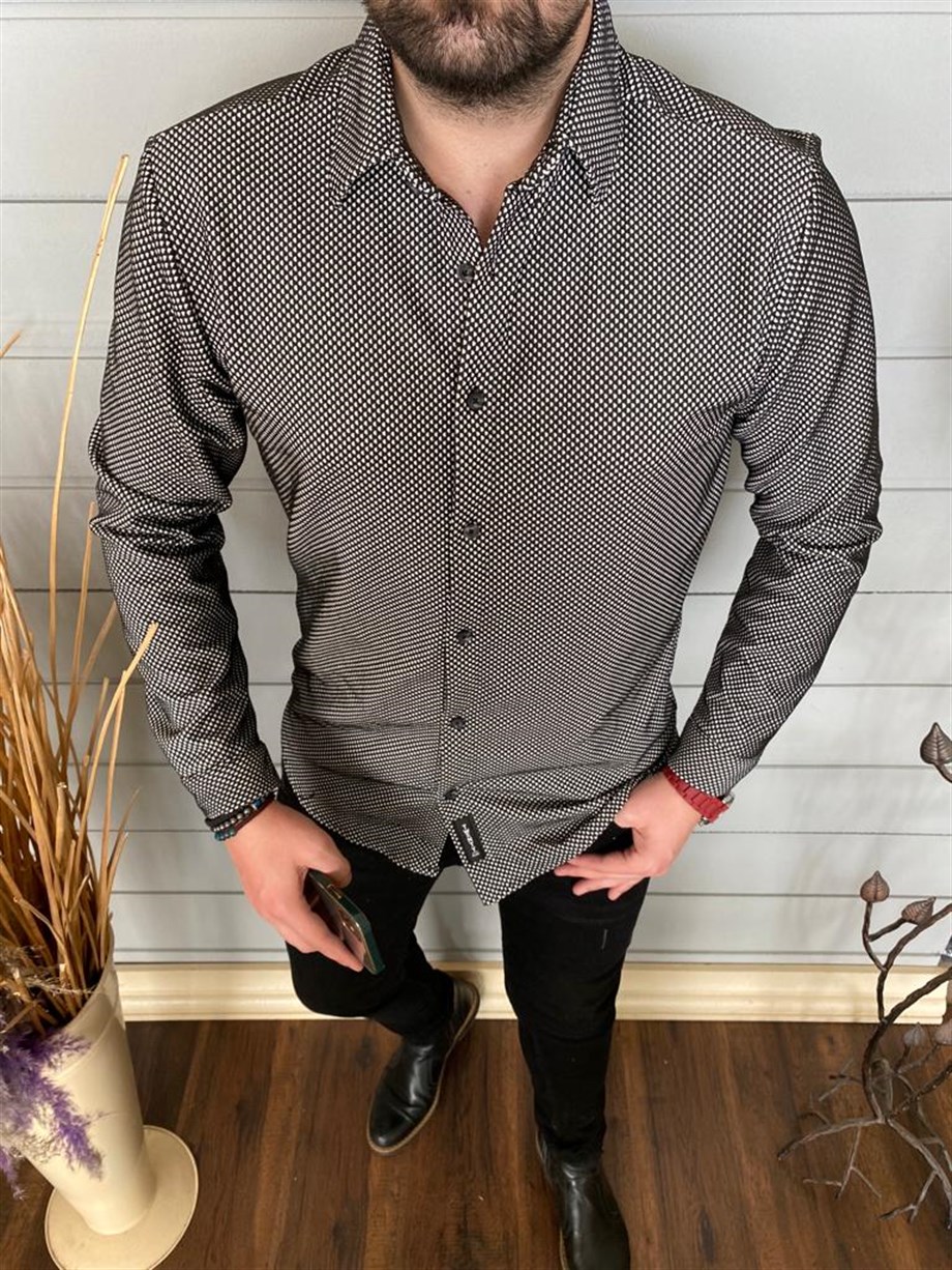 Erkek Gri Slim Fit Kışlık Gömlek