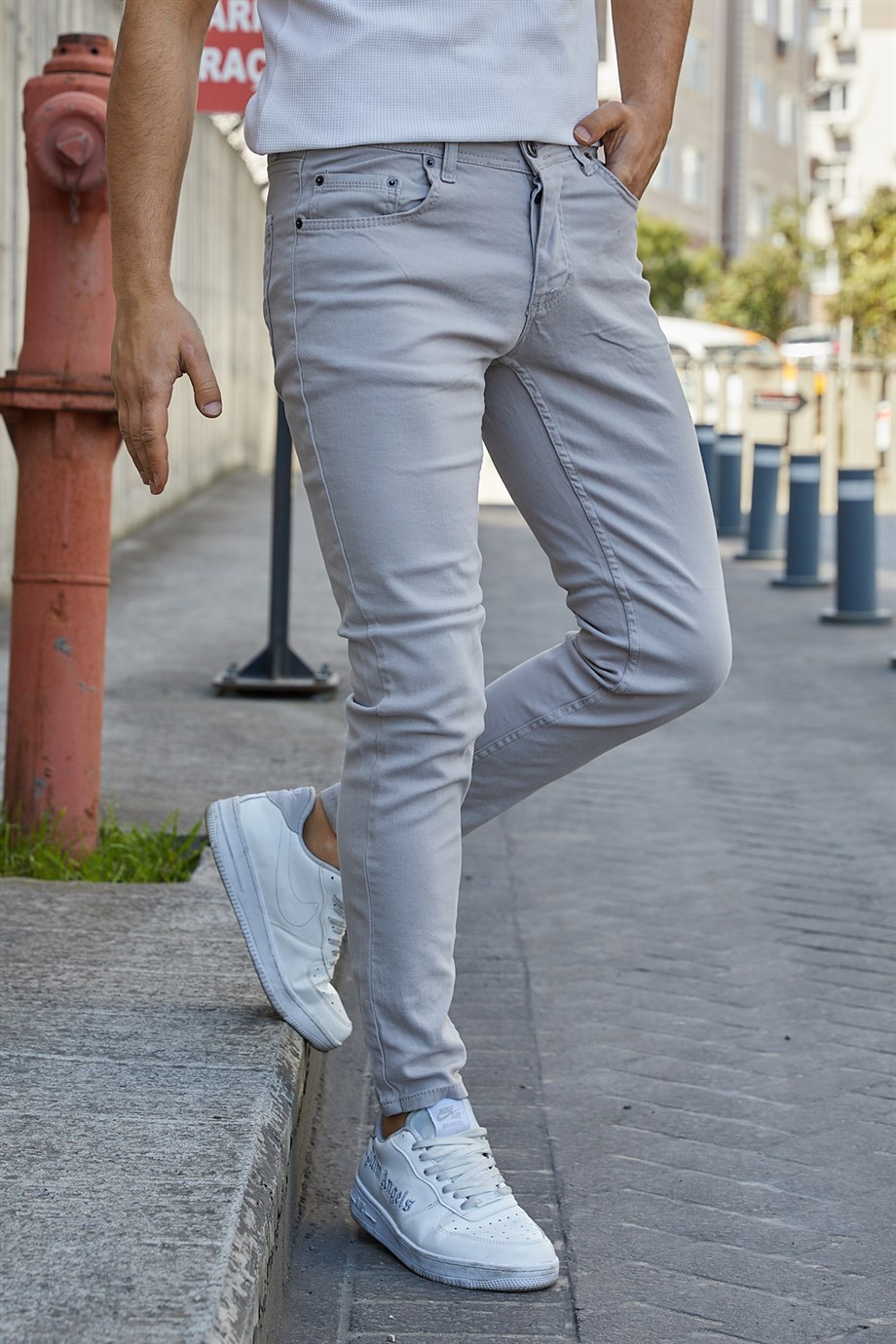 Erkek Gri Slim Fit Pantolon