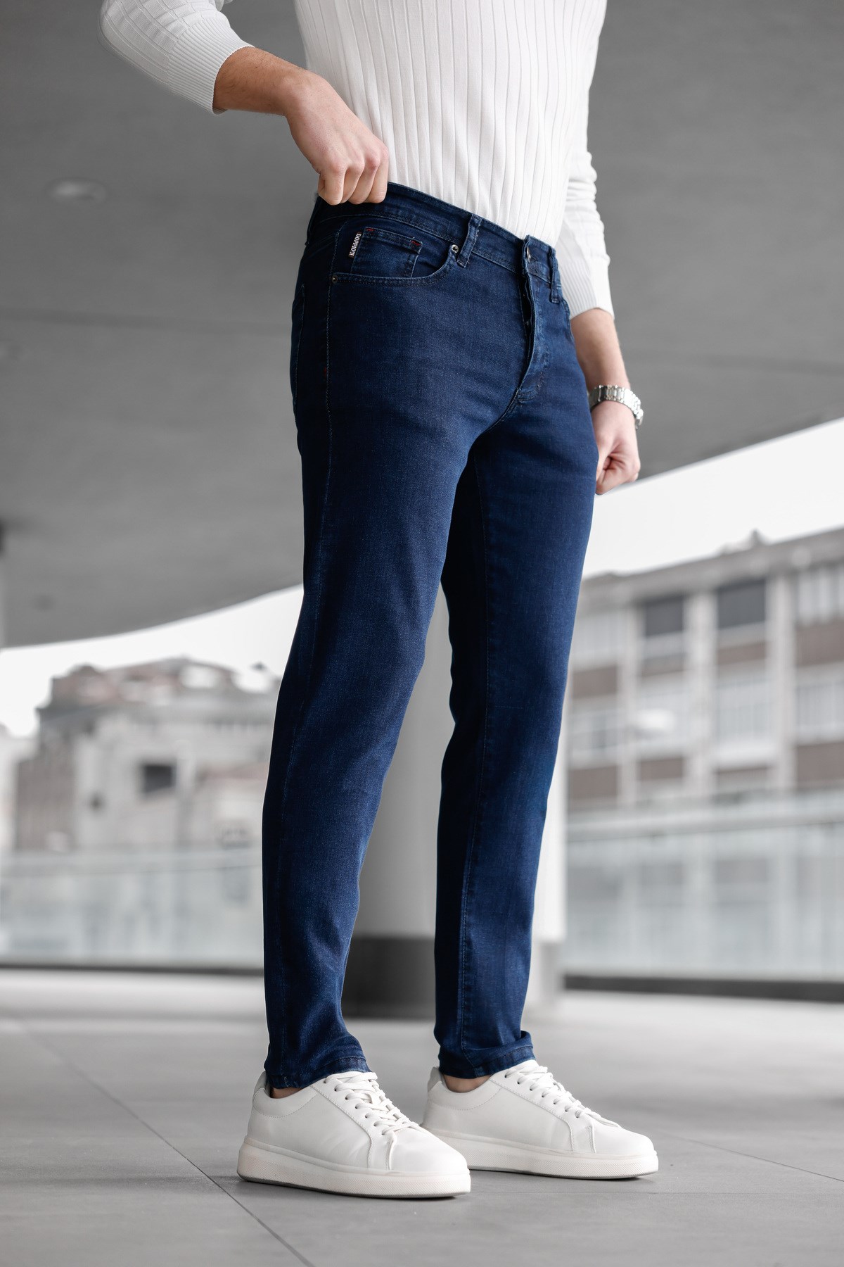 Erkek Lacivert Slim Fit Likralı Jean Pantolon