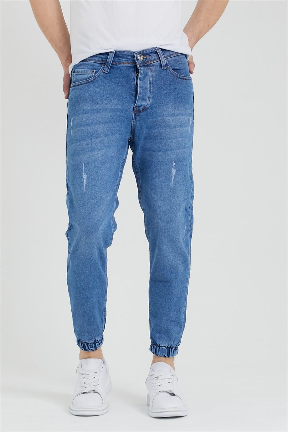 Erkek Mavi Lazerli Jogger Pantolon