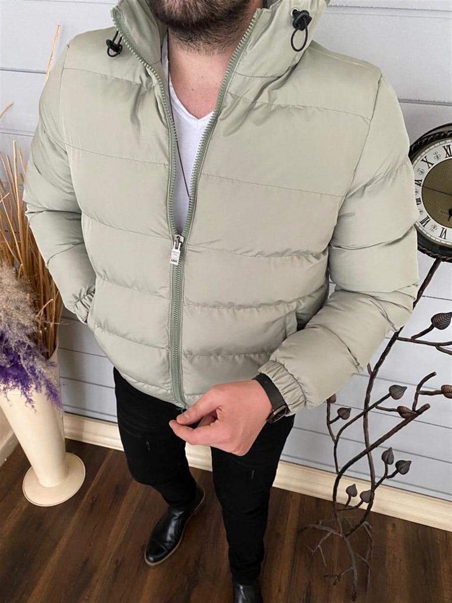 Erkek Mint Slim Fit Kapüşonlu Şişme Mont