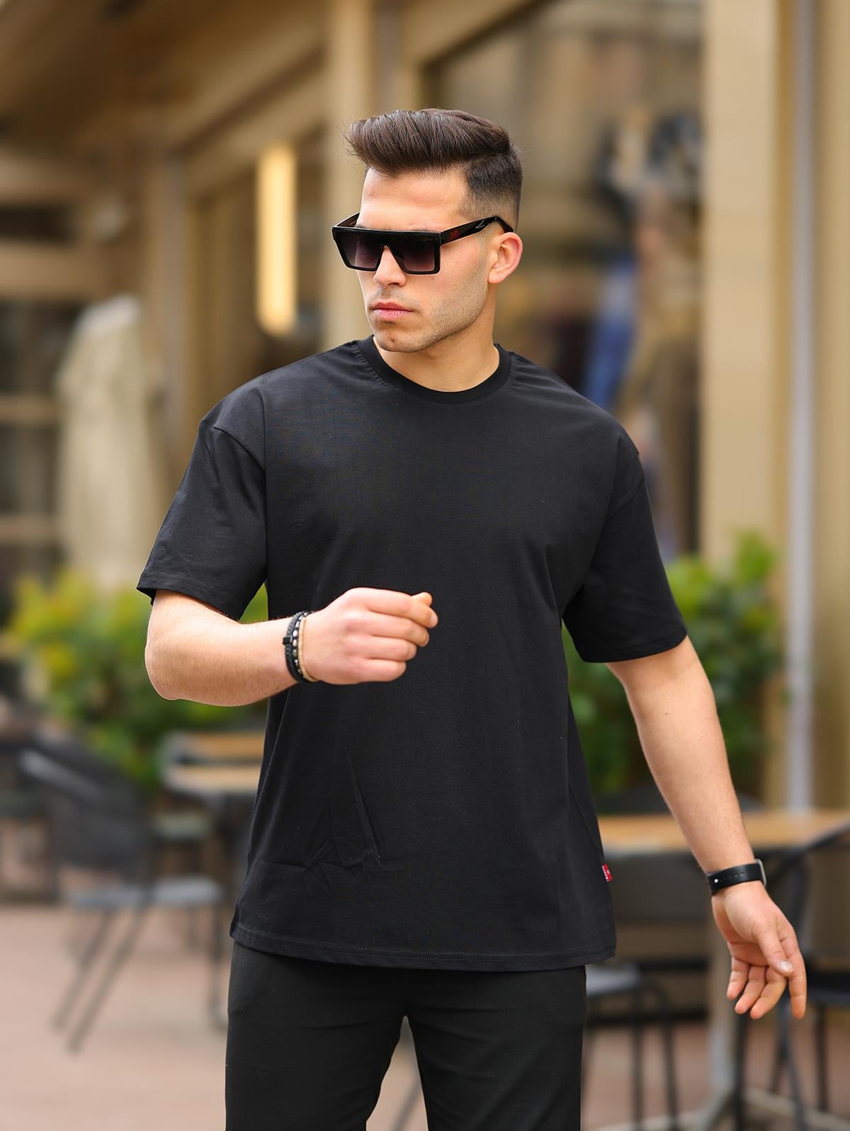 Erkek Siyah Basic Oversize T-shirt