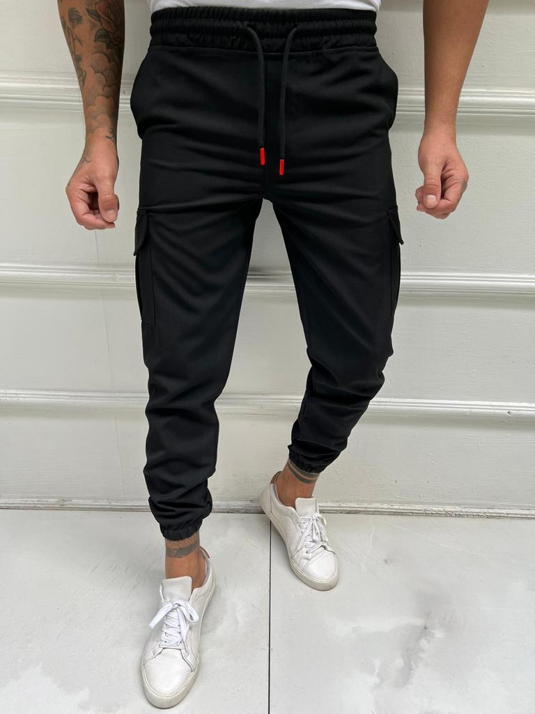 Erkek Siyah Comfort Kargo Cep Pantolon