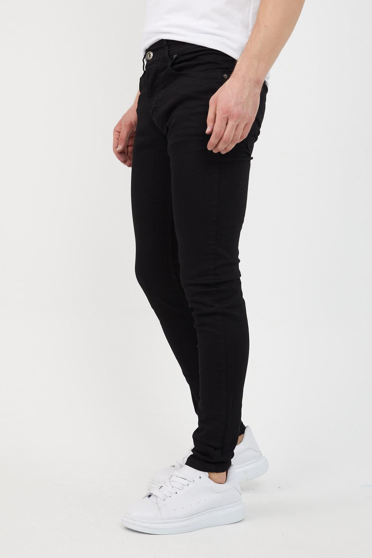 Erkek Siyah Slim Fit Likralı Dar Paça Kot Pantolon